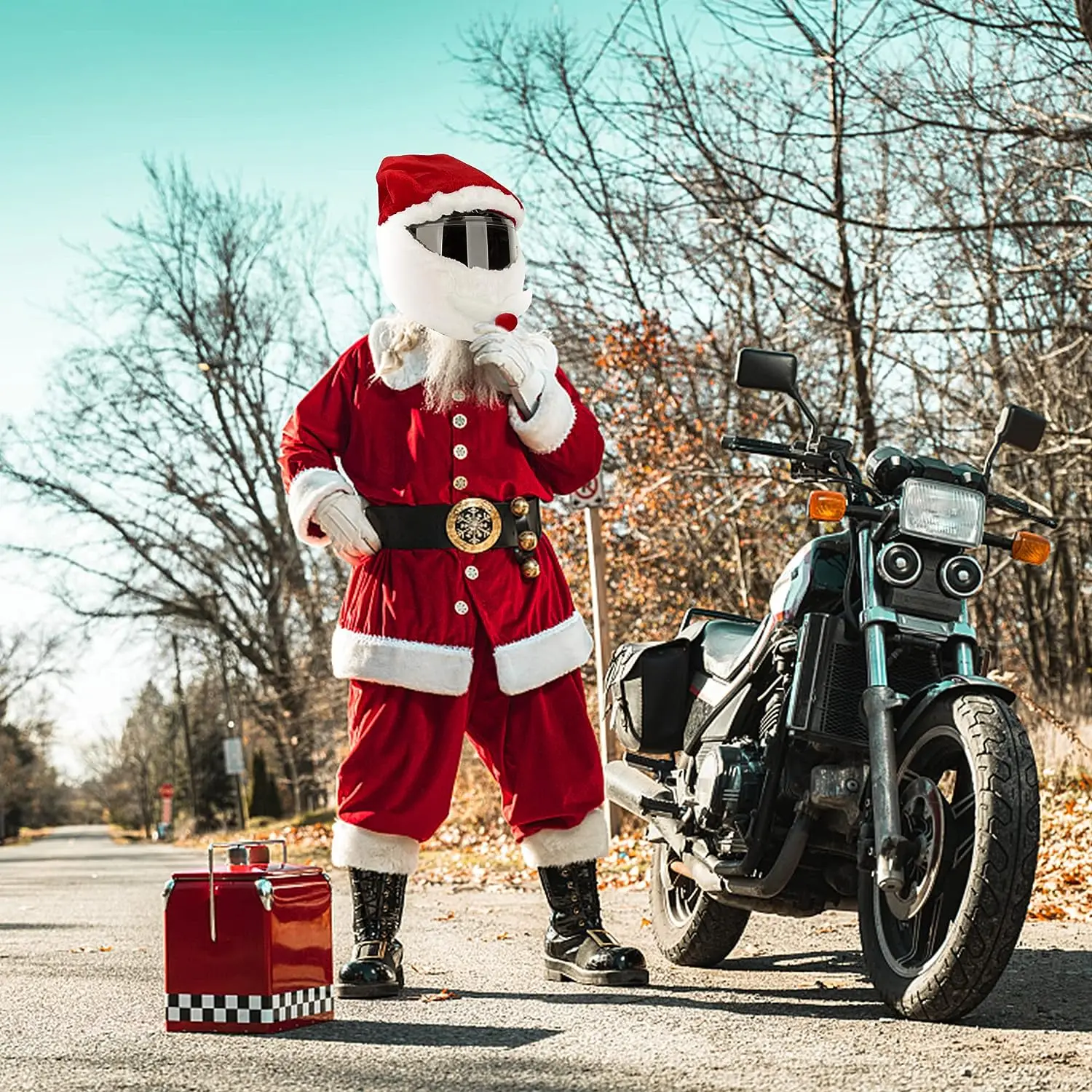 4PCS Motorcycle Helmet Santa Claus Motorcycle Helmet Set Crazy
