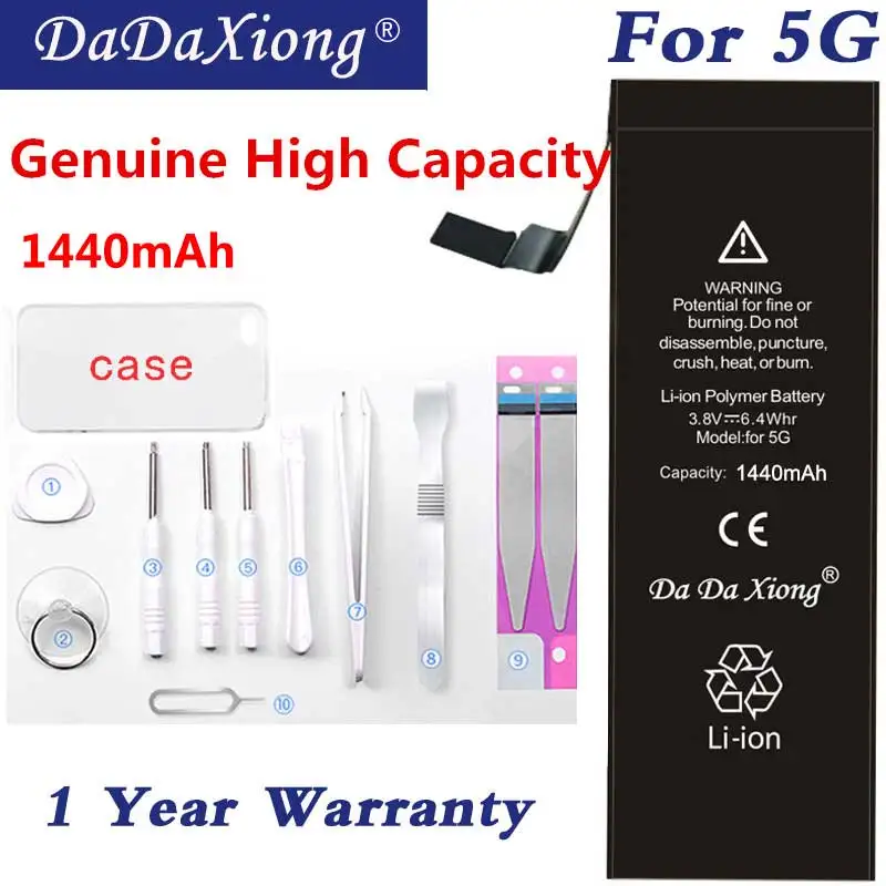 2023 Dadaxiong Batteria Al Litio Per Iphone 5 5G Bateria Per Iphone5 Li-Ion Batarya 1440Mah Batteria Strumenti Gratuiti Pacchetto Al Dettaglio