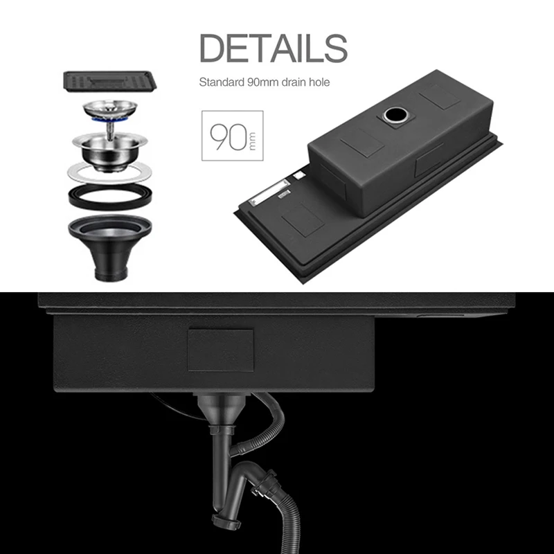 ASRAS Nanometer Kitchen Sink Handmade Sink 4mm Thickness 240mm Depth Large Size Single Kitchen With Drain Plate Sinks