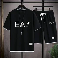 Summer Men's two-piece Linen Fabric Casual T-shirt and Men's Tracksuit Fashion short-sleeved tracksuit 1