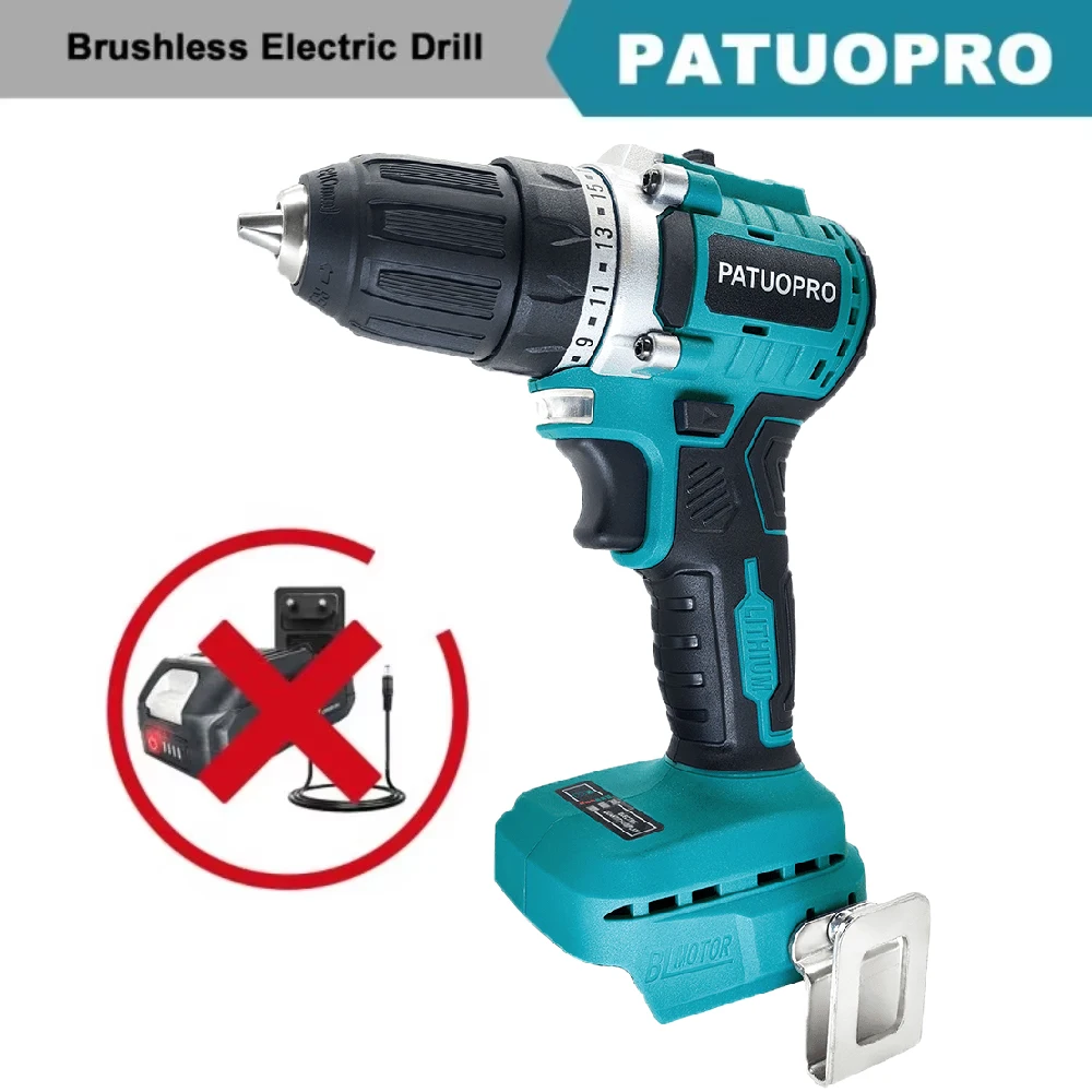 PATUOPRO Electric Drill Screwdriver, Brushless Cordless Handheld 10mm Two Speed 23 Torque Setting Fit Makita 18V Battery No Battery