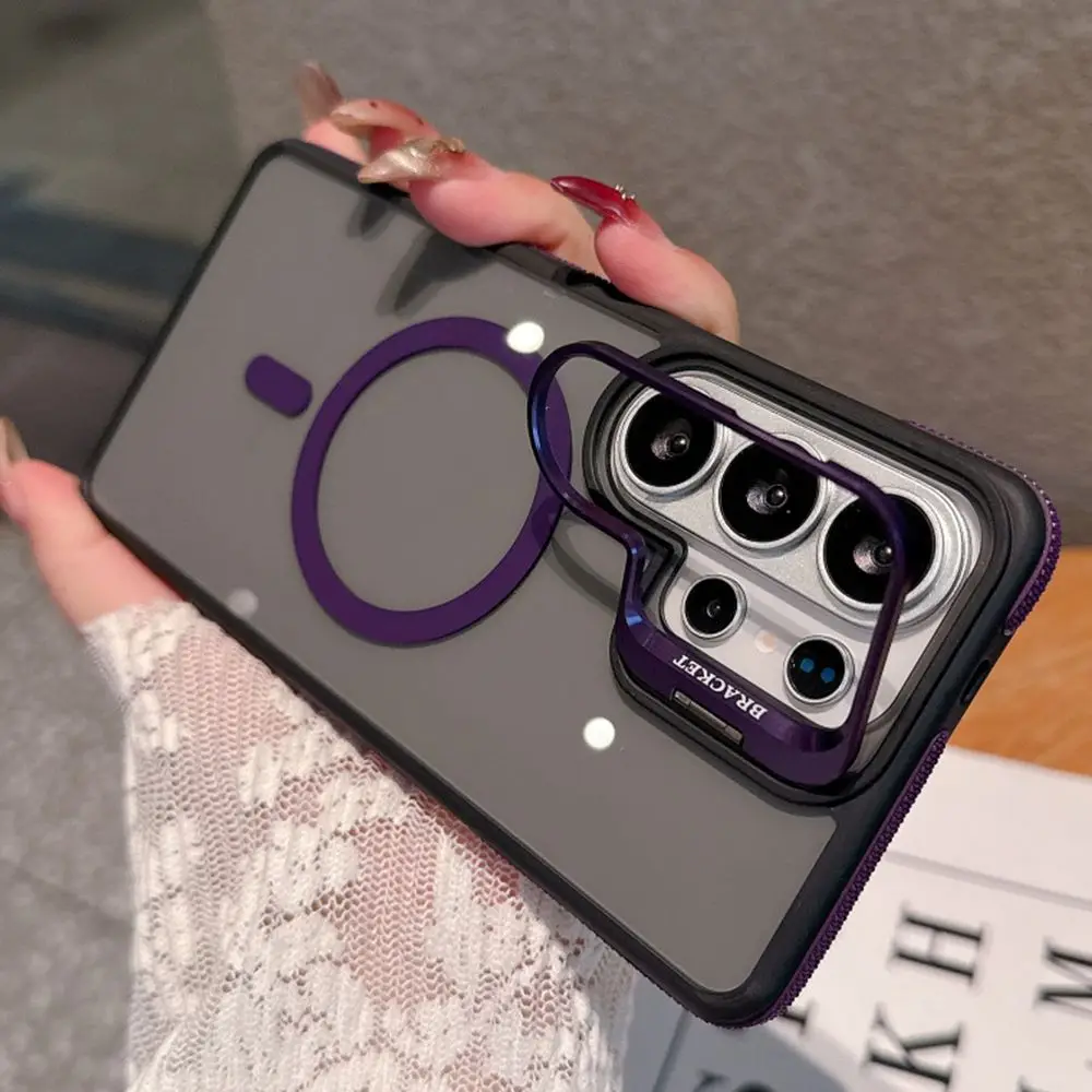 Enhanced Magnetic Protective Metal Lens Stand Case with Acrylic Bumper Cover