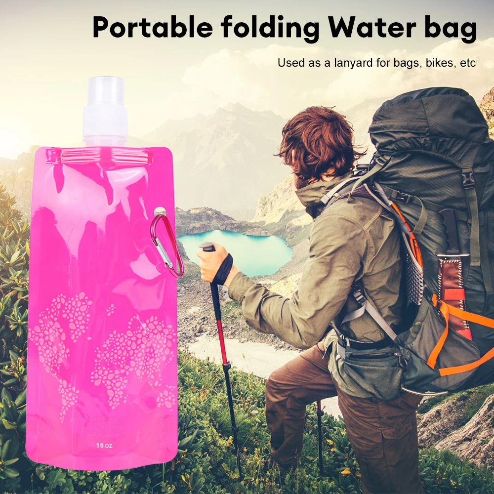 Description Picture 2 of item500ml Portable Folding Water Bag Plastic Outdoor Sports Water Bottle Drink Bag Camping Picnic Water Bag