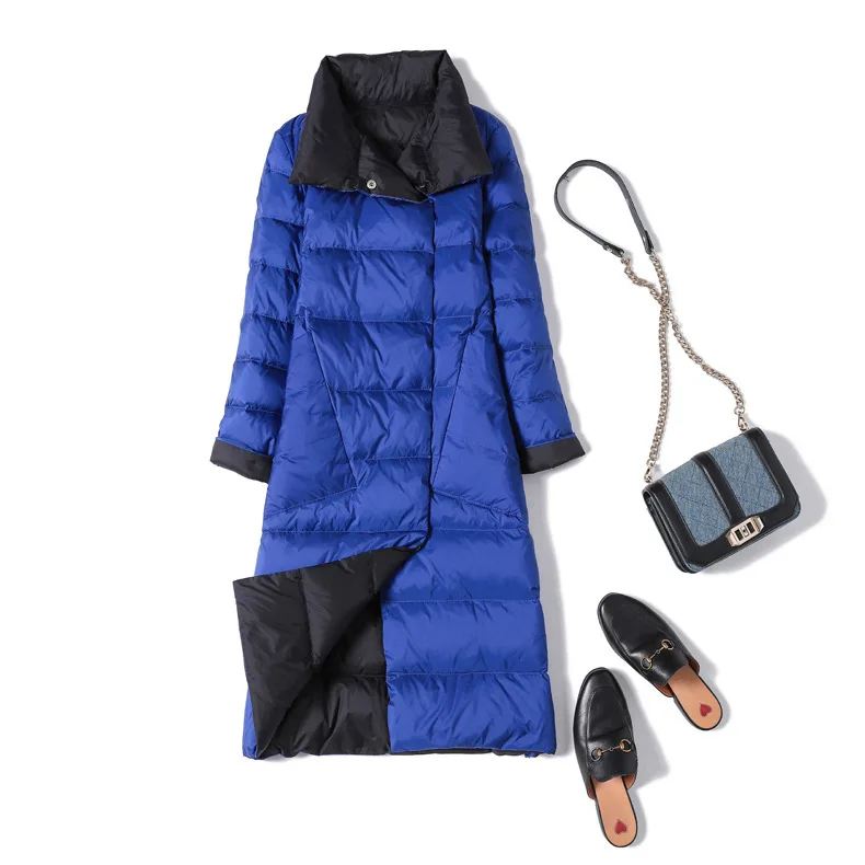 2 IN 1 Reversible Lightweight Duck Down Jacket Women Long Coat Winter White Duck Down Overcoat Woman Puffer Jacket JK-253