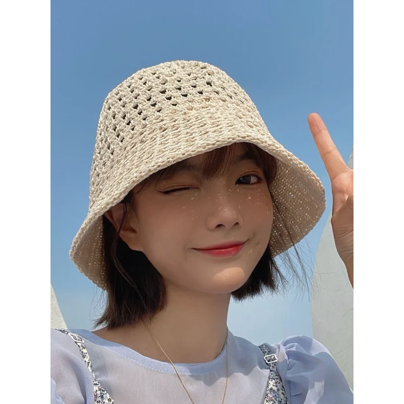 

Summer Hollowed Out Fisherman Hat Women Breathable Thin Style Sun Hat UV Protection Sun Shade Bucket Basin Hat Cap for Women