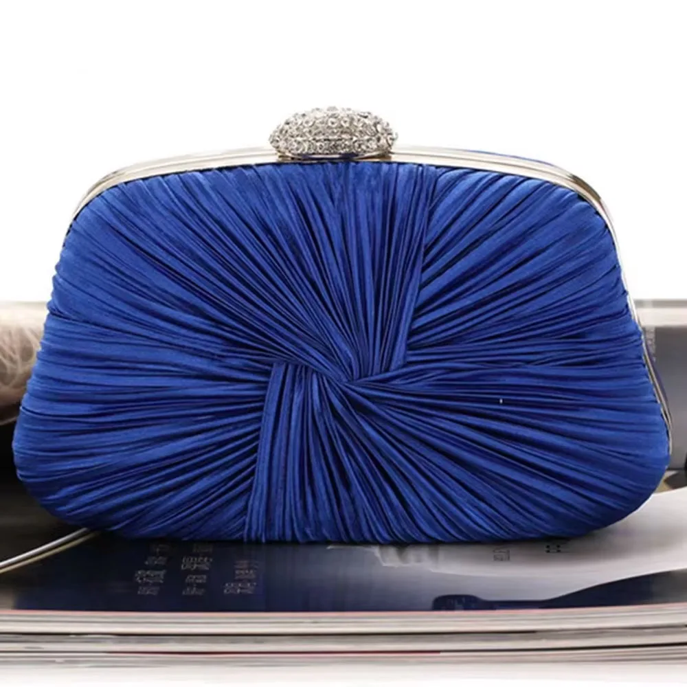 Royal Blue Pleat Pillow Shaped Clutch Bag Elegant Designer