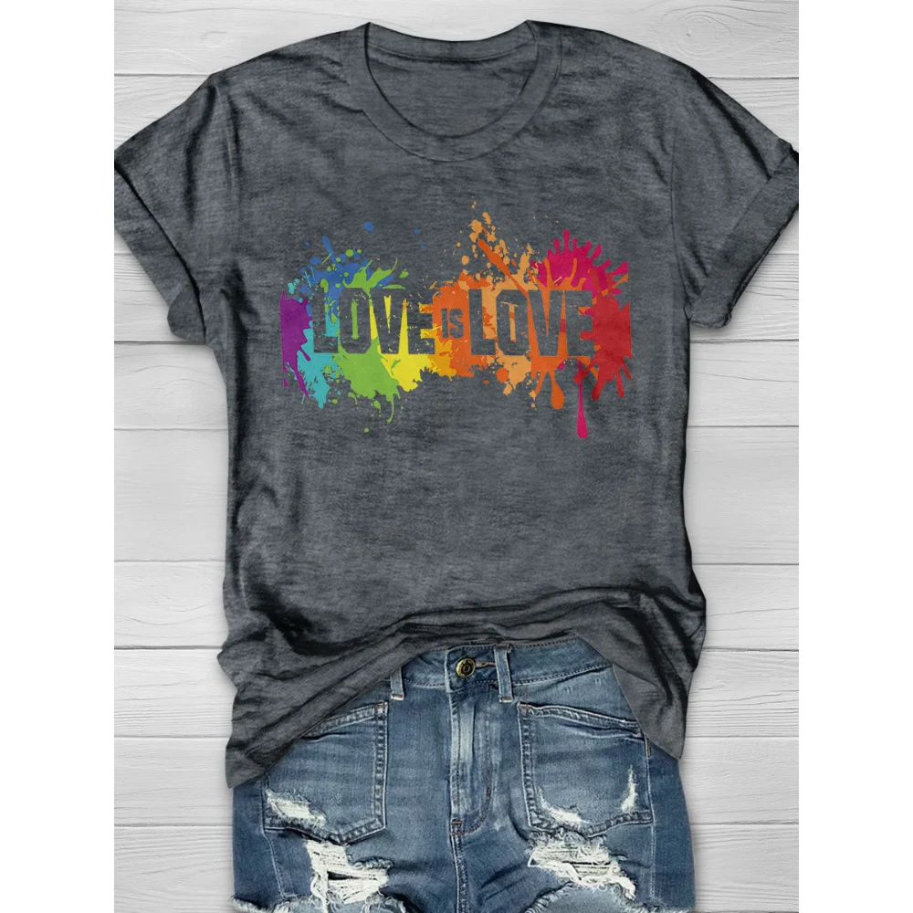 

Rheaclots Women's Love Is Love Rainbow Print O-Neck Short Sleeve T-Shirt