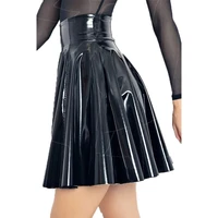 Women's Plus Size Pleated Skirt PU Shiny Patent Faux Leather Elegant Solid Mini Umbrella Skirt Trendy Designer Cute A-line Skirt - Image 3