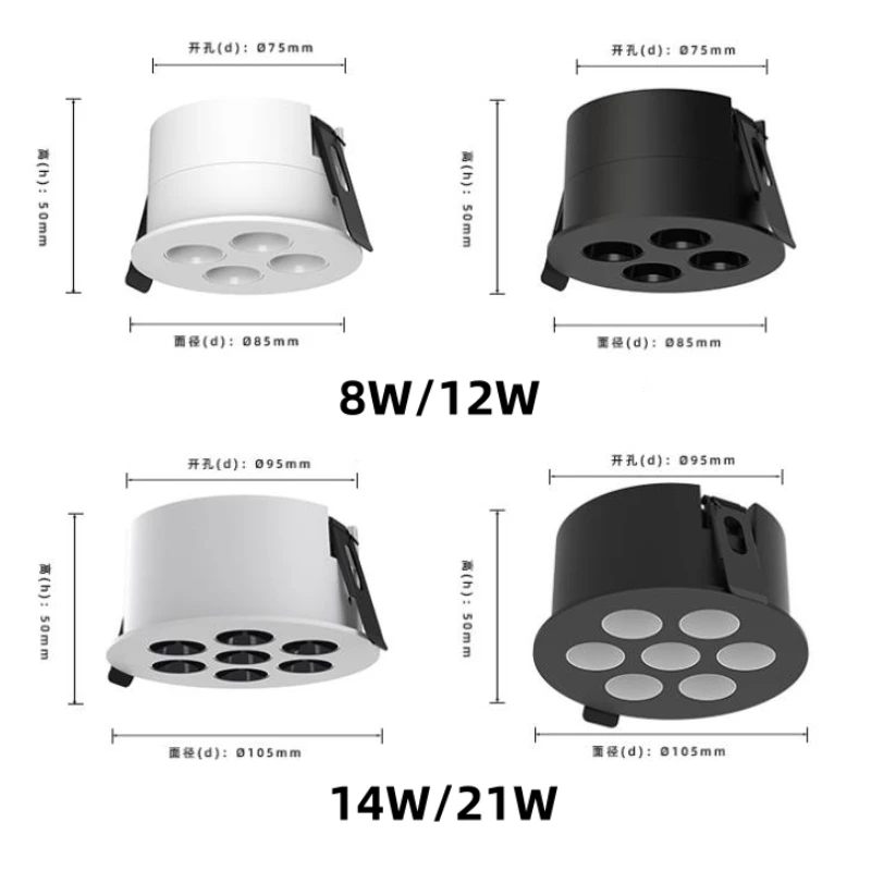 Description Picture 2 of item8W 12W 14W 21W Dimmable Anti Glare Recessed LED Downlights Ceiling Lamp Spot Lights AC85-265V +Led Drive