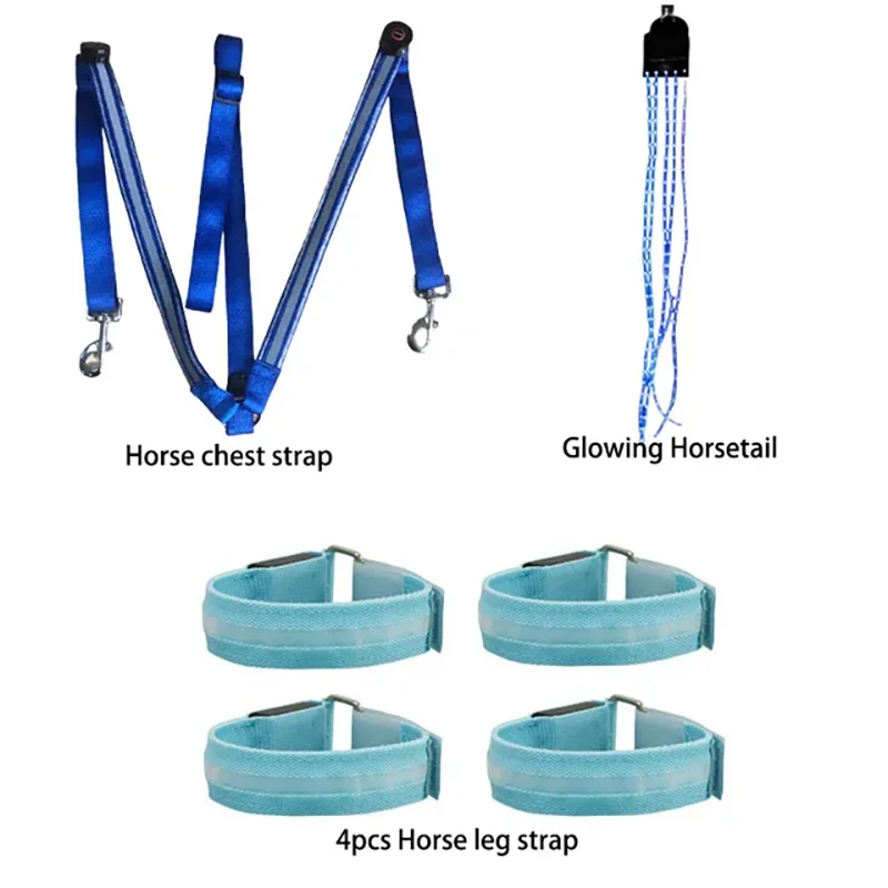 Horse Riding Equipment LED Horse Legs Chest Tails Straps 3Pcs Set Horsing Riding Luminous Equestrian Suits Night Lights Visible Horse Equipments