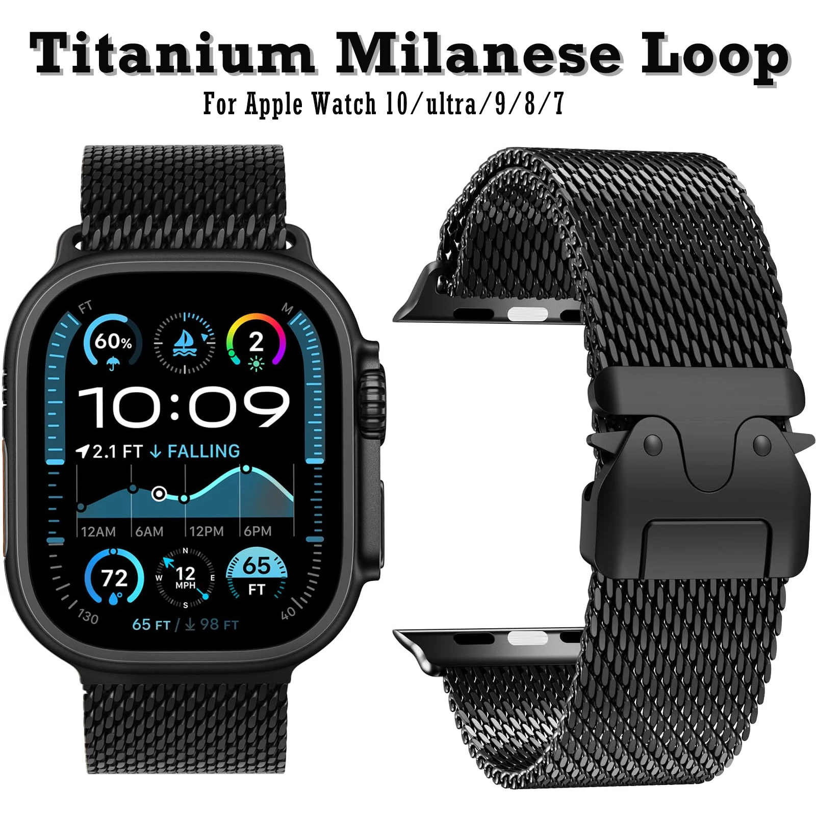 Premium Titanium Watch Strap Bracelet with Loop Closure