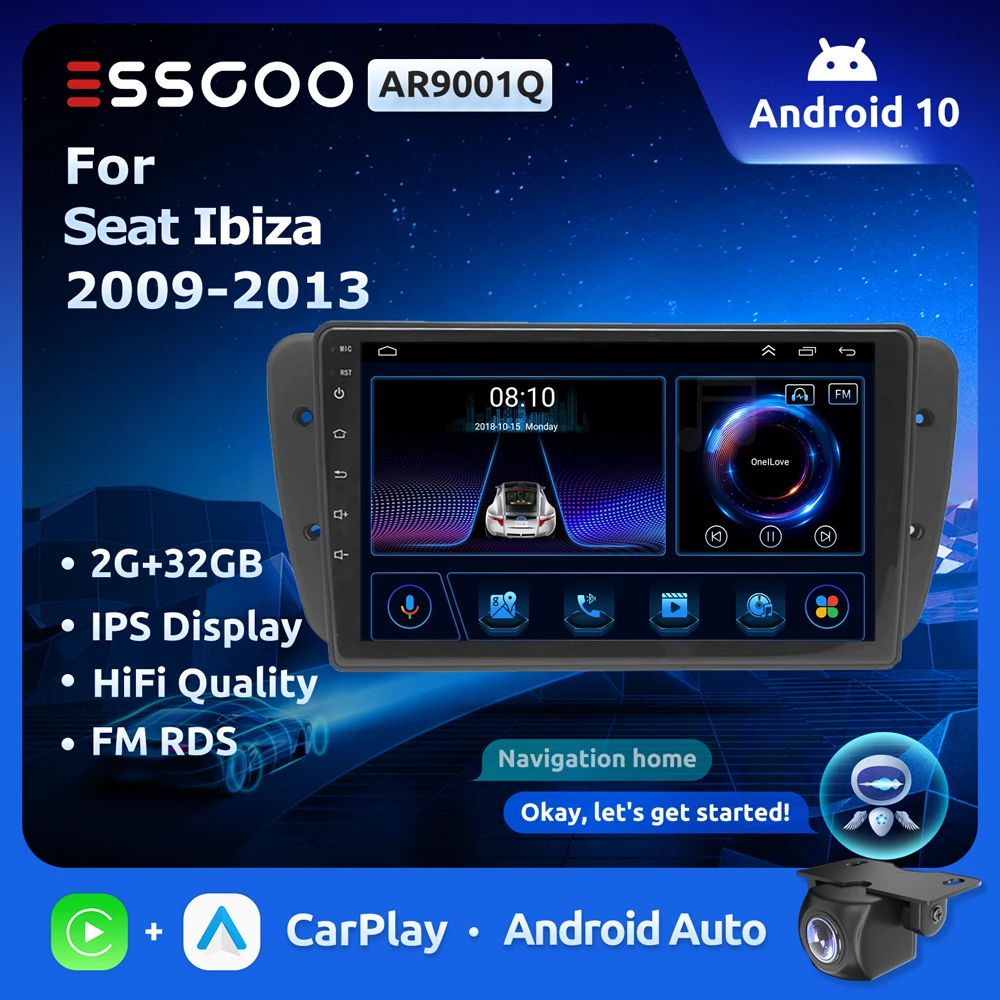 

Автомагнитола ESSGOO CarPlay, 2 Din, Android 12, для Seat Ibiza 6j MK4 2009 2010 2011 2012 2013