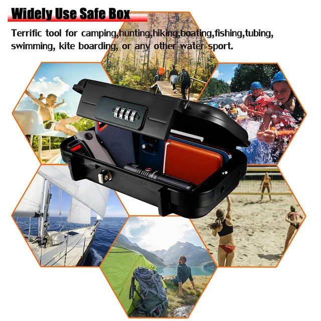 Portable Safe Box Travel Safe Box Large Capacity Security Lockbox Code Waterproof Key Lock Box with Removable Cable Handle 4