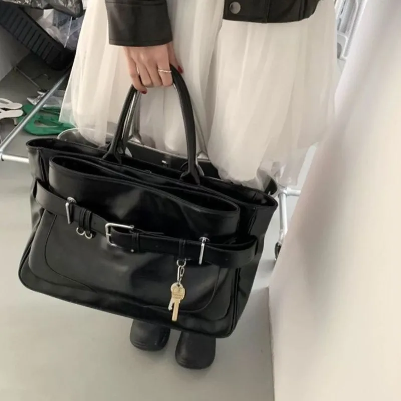 JIAERDI Vintage Black Belt Tote Bag Women Leather Large Capacity Shoulder Bags Ladies Fashion Premium Commuter Sle Crossbody Bag