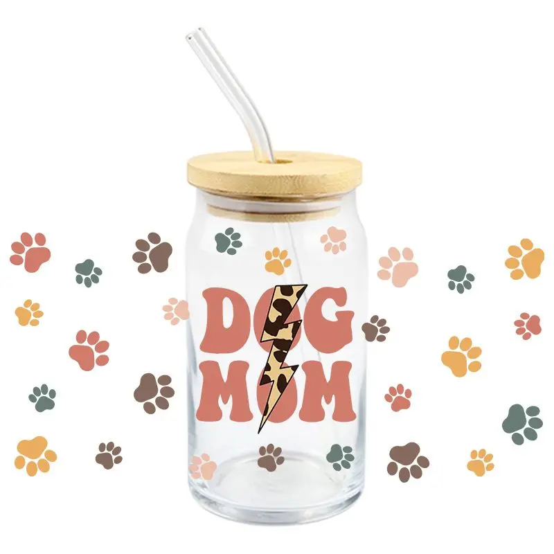 Dog Mom UV DTF Wrap Transfer Stickers Cartoon Cute Design DTF Wrap For Glasses Cups Bottles Decal Easy To Use
