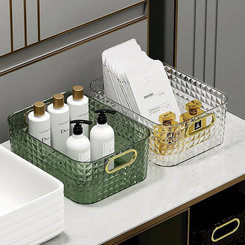 

Light Luxury Desktop Storage Box New Bathroom Kitchen Cosmetics Lipstick Miscellaneous Items Sorting Transparent Basket