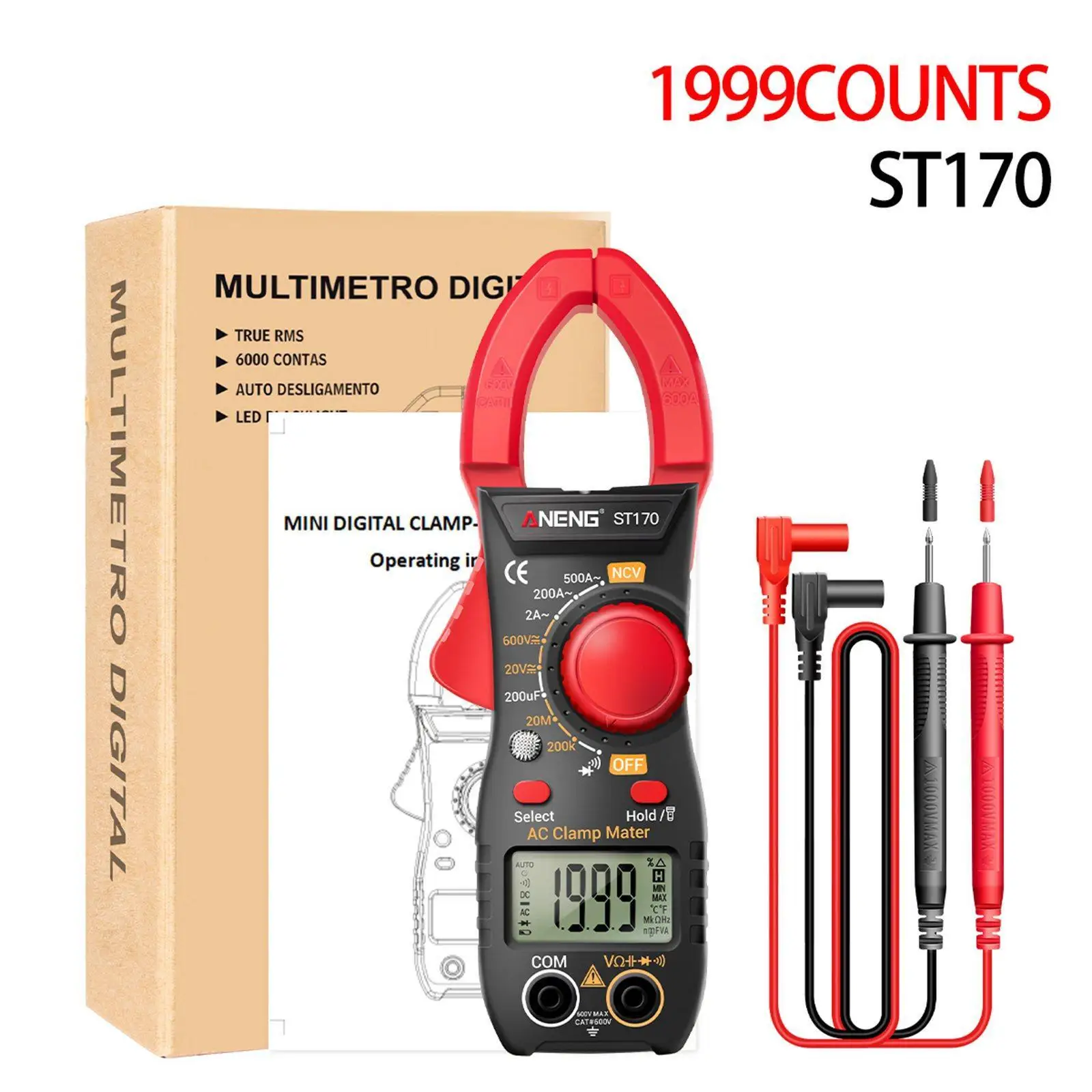 

Clamp Meter Digital ST181Ammeter Voltage Tester Multimeter DC/AC Current 4000 Counts Amp Hz Capacitance NCV Ohm Test