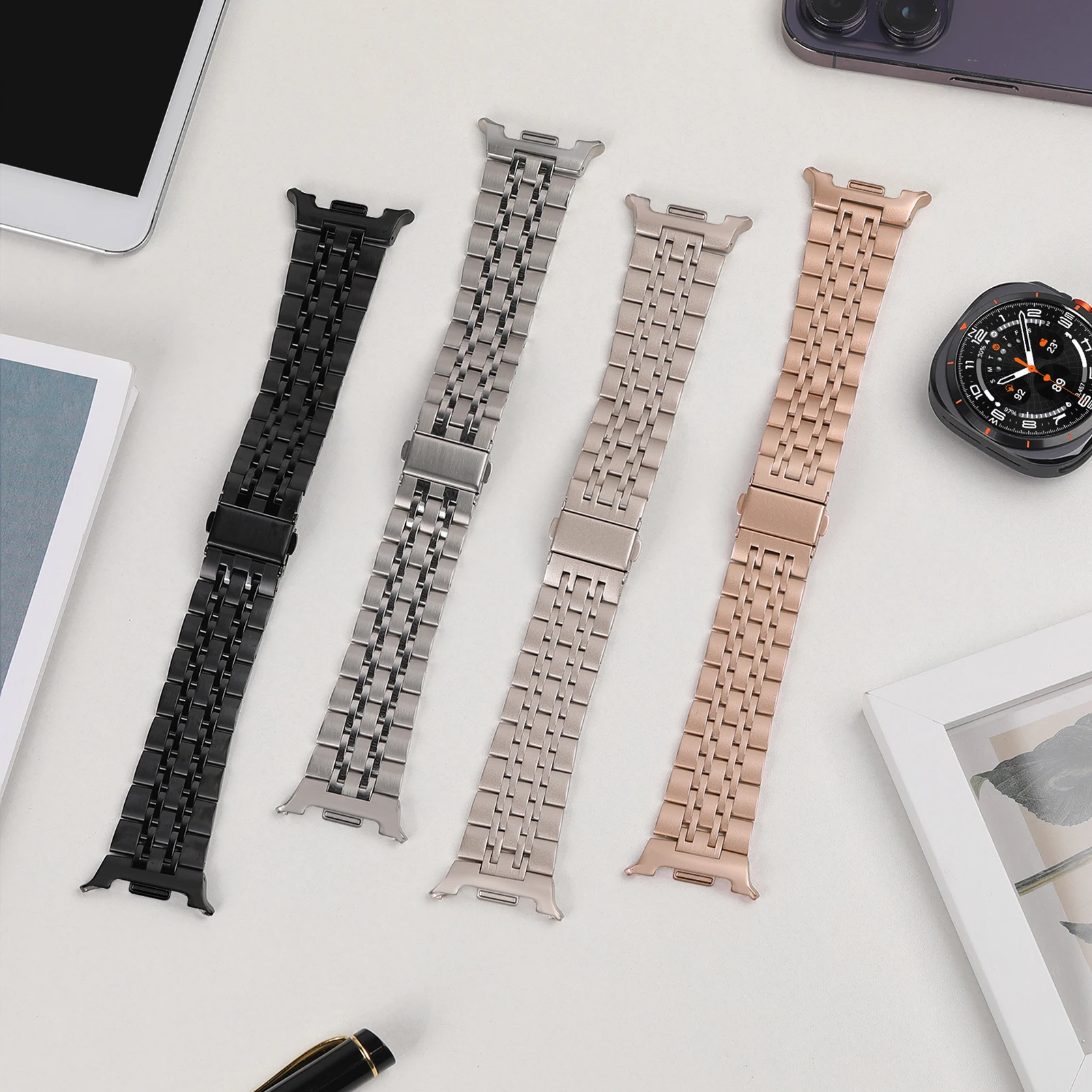 Premium Stainless Steel Metal Strap - Universal Smartwatch Band Bracelet