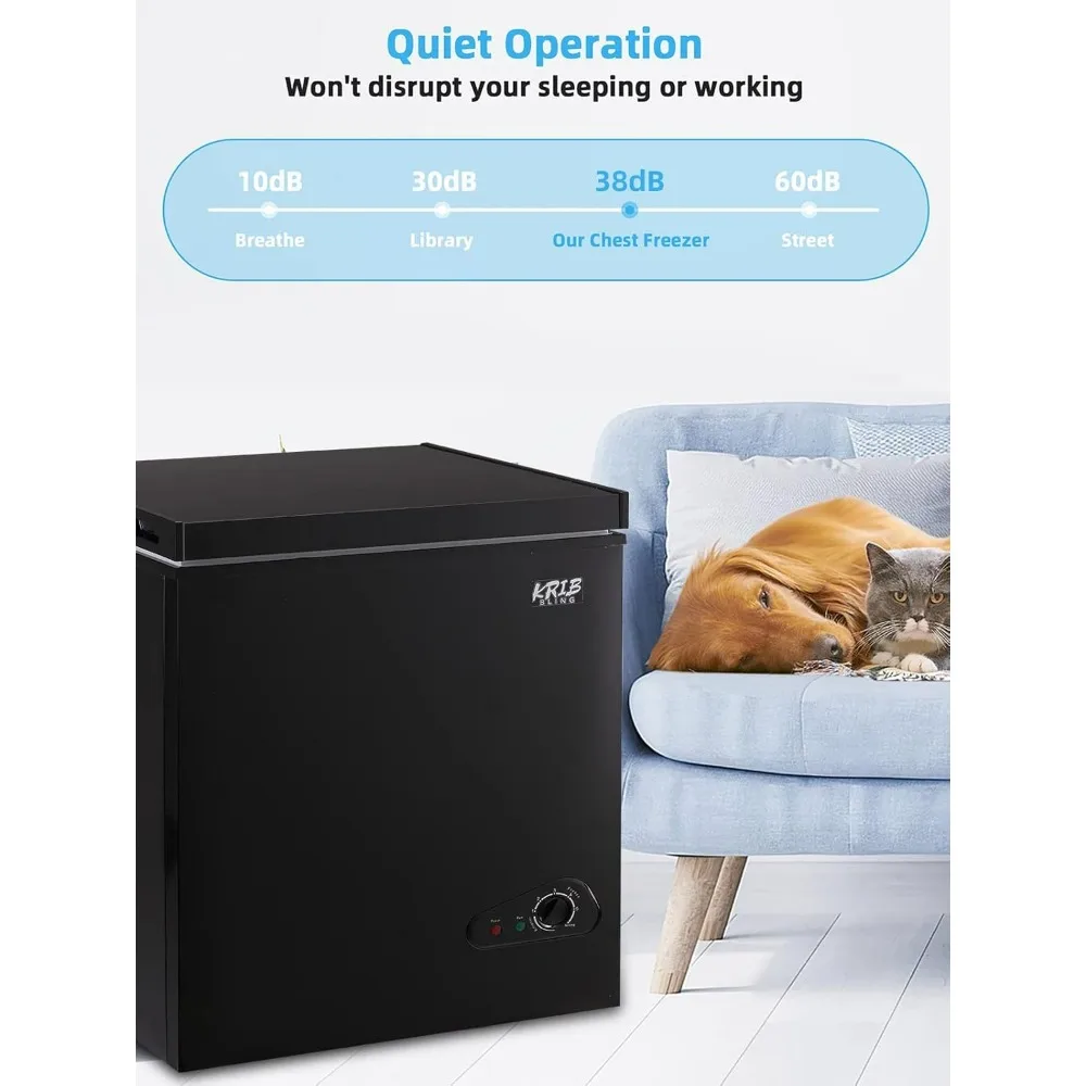 Chest Freezer 5.0 Cu.ft Mini Adjustable 7 Thermostat Compact Deep Freezer Top Door Low Noise with Removable Basket Black