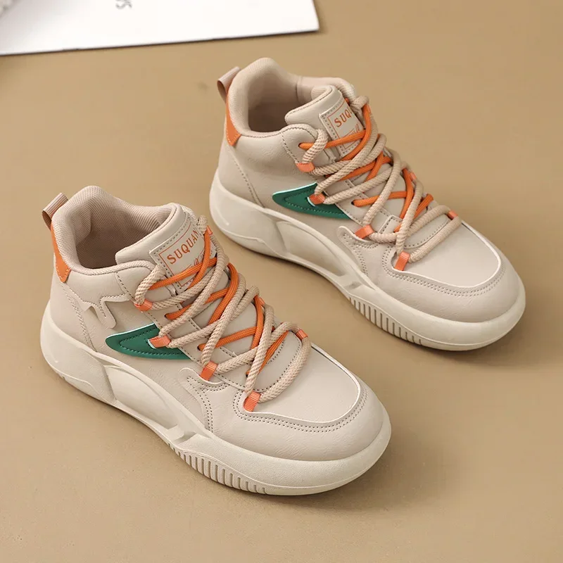 Hot Sales High Top Sneakers for Women Platform Lace Up Leather Walking Sport Shoes Running Tennis Non Slip Ankle Booties Fashion