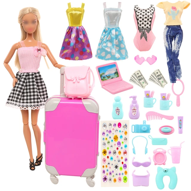 32 Pcs Fashion For Barbie Doll Clothes and travel Accessories 1 Rose  Suitcase+1 Pink Computer 2 Dress（NO Doll） - AliExpress
