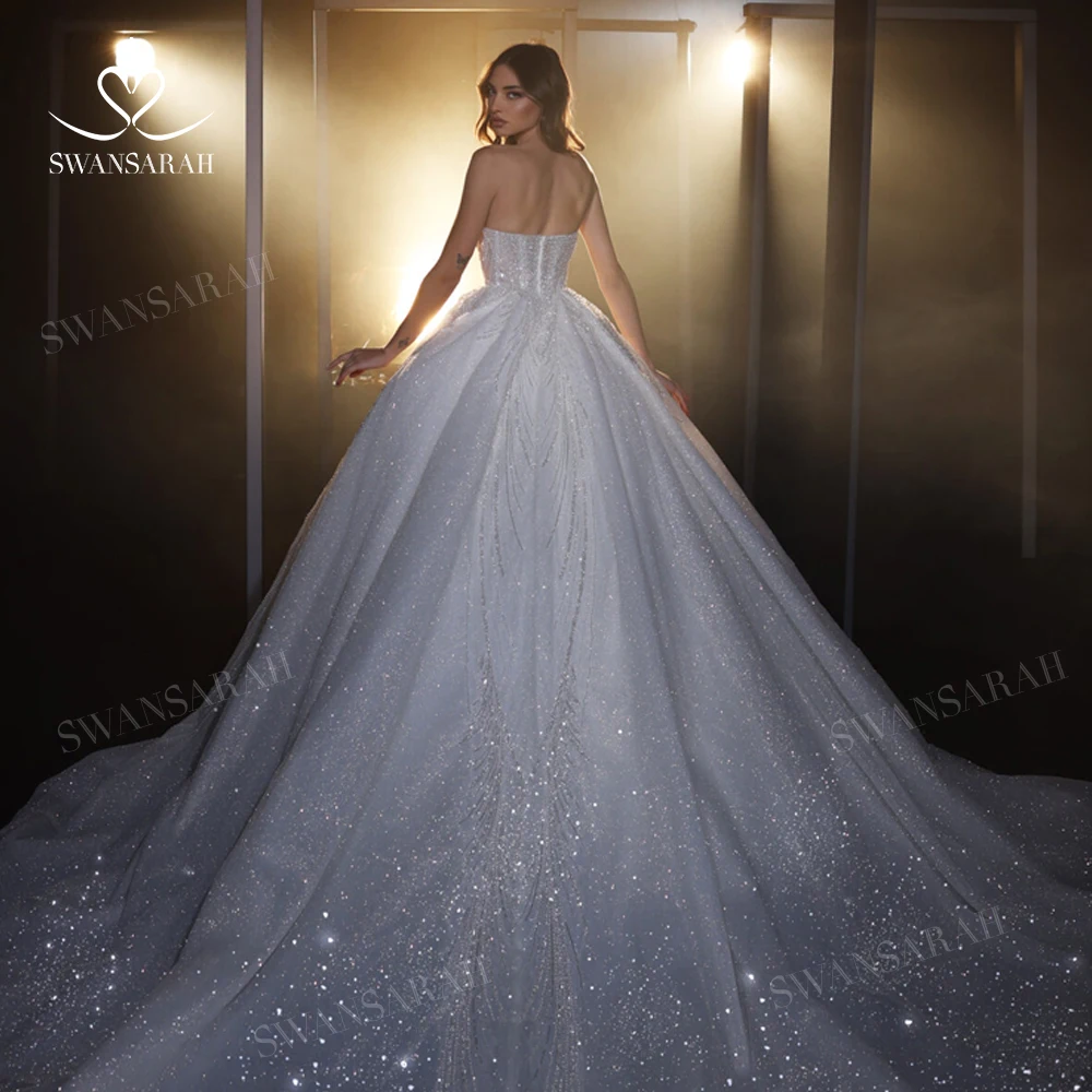 Luxury Beaded Wedding Dress Bolero Sleeveless Ball Gown Court Train Princess Bride SwanSarah R154 customized Vestido De Novia 5