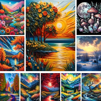 Meian 판타지 풍경 자연 꽃 크로스 스티치 완료 키트, 자수 공예 페인팅, 취미 수공예 쥬얼리 도매