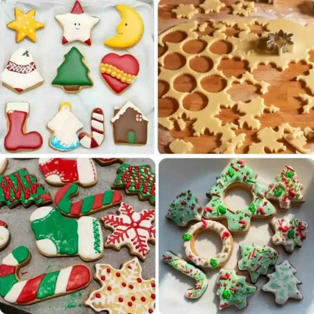 4/10Pcs Christmas Cookie Cutters New Stainless Steel Tree Star Snowflake Bell Snowman Love House for Baking DIY Christmas Decor 6