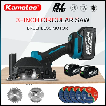 Kamolee 무선 충전 3인치 원형톱 휴대용 가정용 DIY 소형 브러시 없는 원형톱 도구 Makita18V-21V 배터리 호환