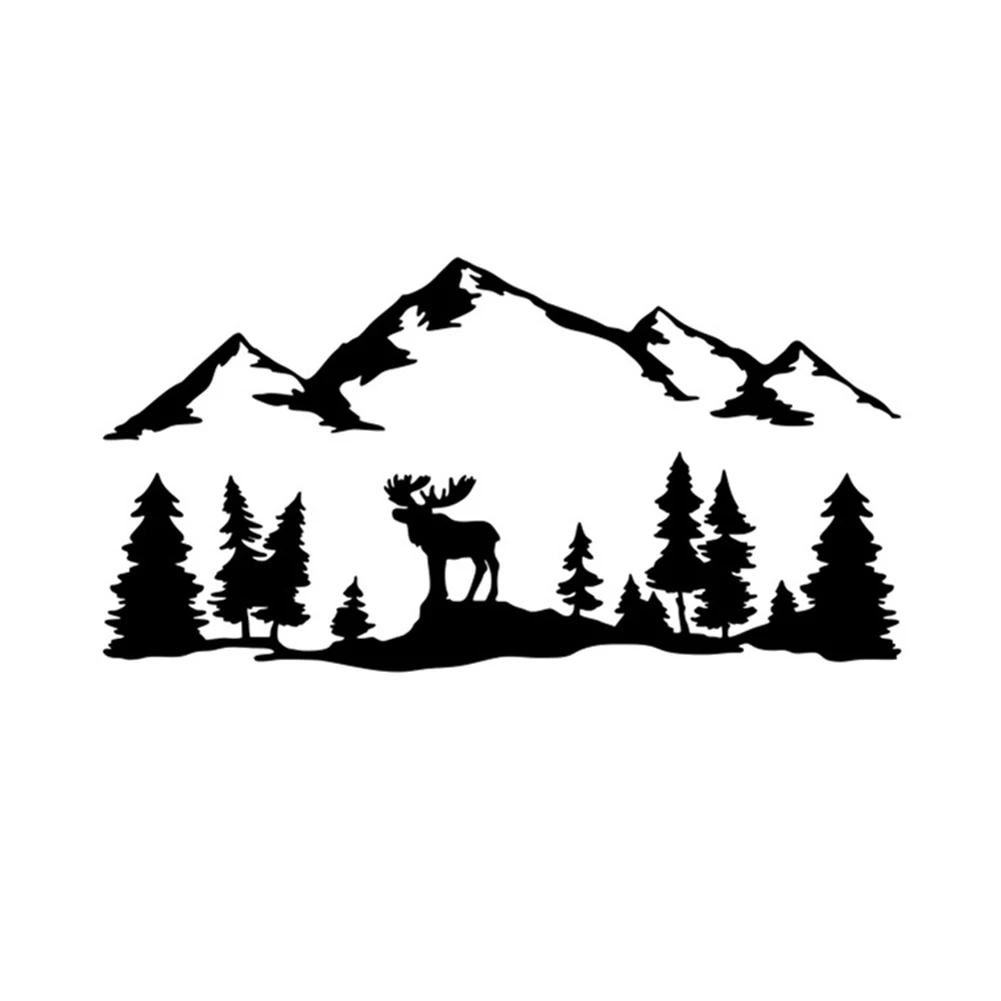 

Durable Car Sticker Auto Styling Elk Mountain Tree Scene For Car Camper RV Truck Universal Vinyl Decal 1 PC Black