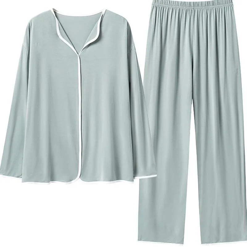 2024 New Cotton Pajamas Women's Spring Autumn Sleepwear Long Sleeved Round Neck Thin Loungewear Pullover Loose Homewear Set