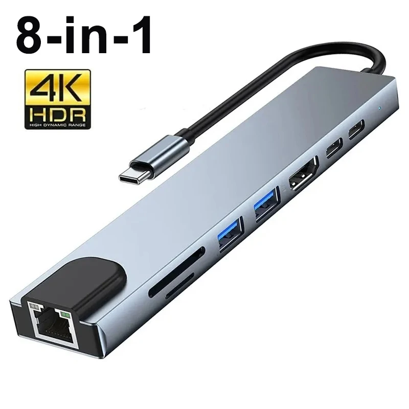 8 in 1 USB C HUB Type C Splitter 4K Thunderbolt 3 Docking Station Laptop Adapter Macbook Air M1 iPad Pro RJ45 HDTV Computer