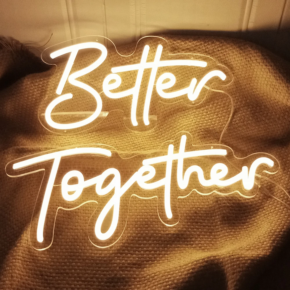 Wedding Neon Light 'Better Together' LED Neon Sign Glowing Letters Sentence Wedding Light Engagement Bedroom Office Decor