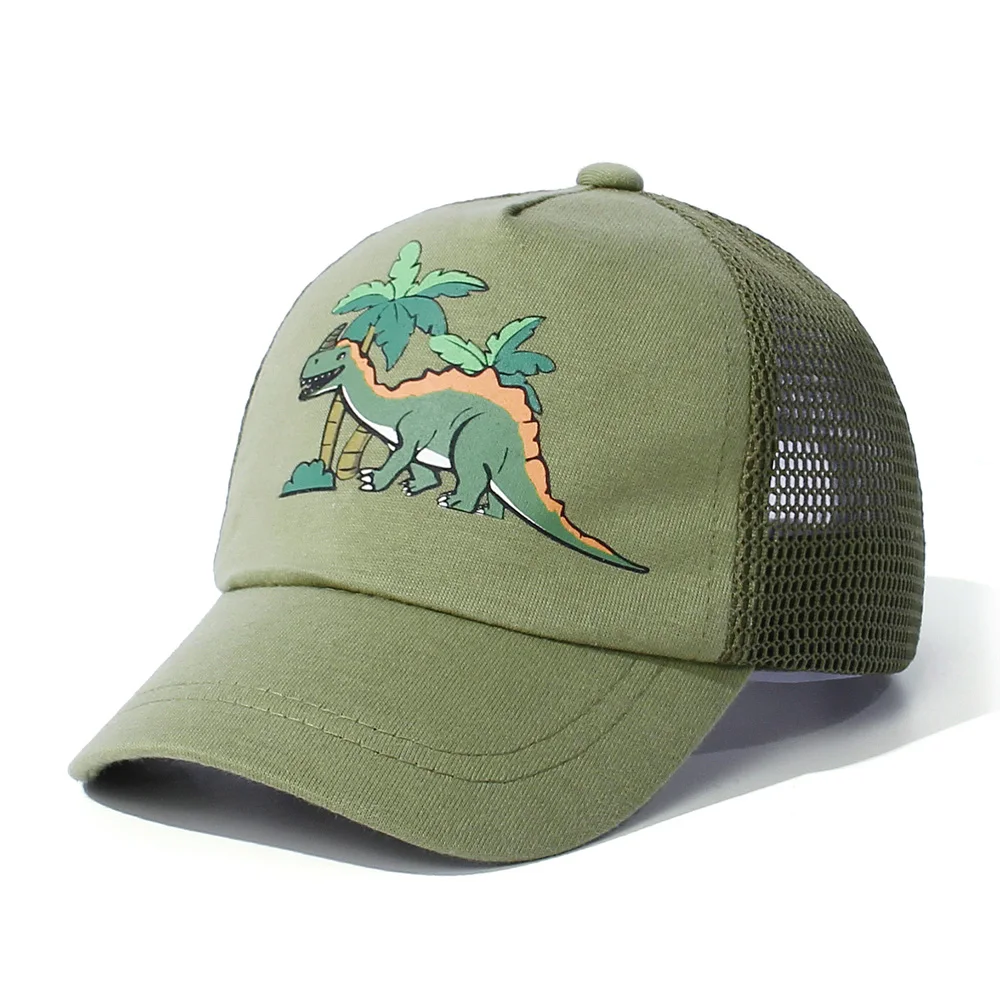 Kids Trucker Ball Cap Outdoor Leisure Duck Cap Solid Color Curved Brim Sun Hat Baseball Dinosaur print baseball cap