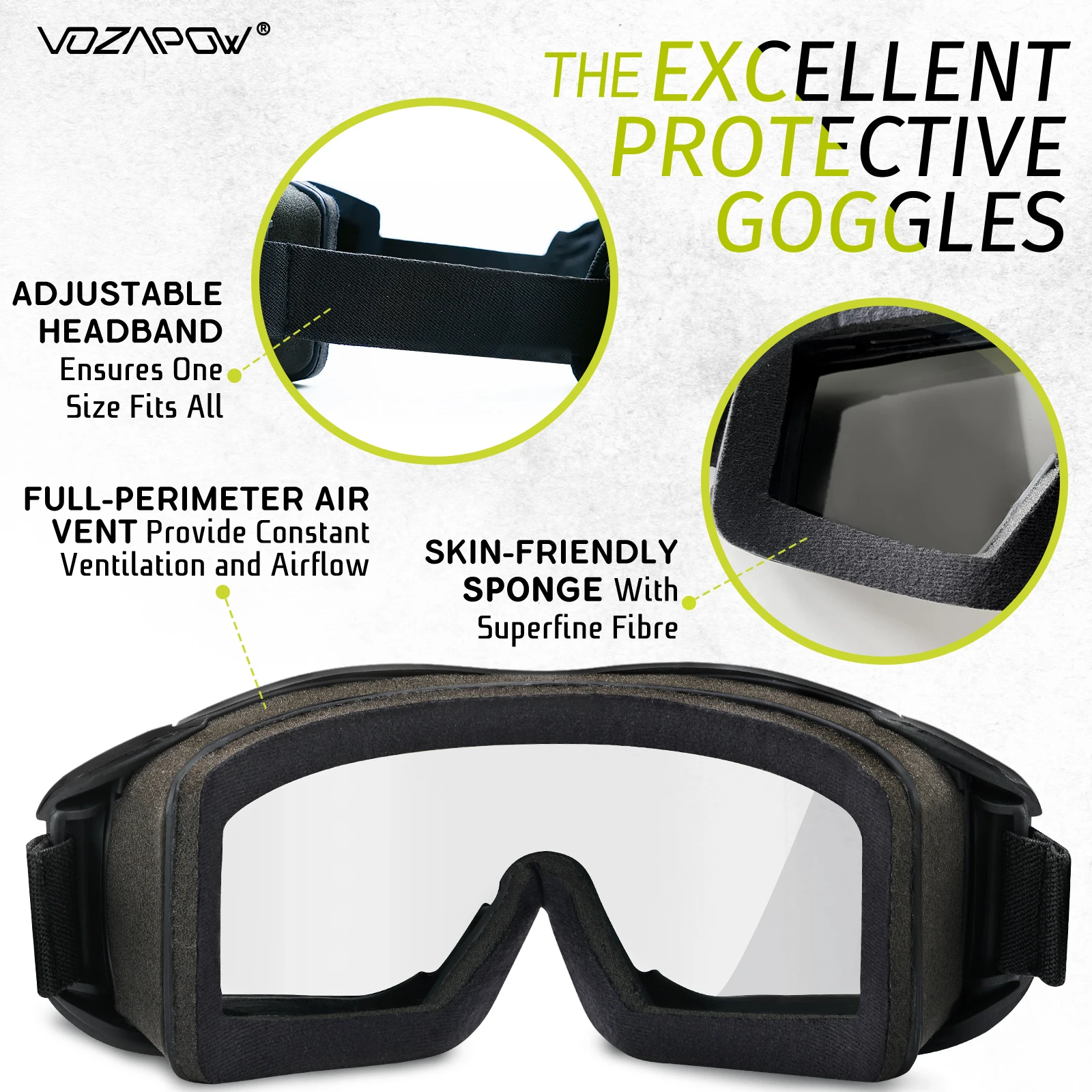 Vozapow Airsoft Tactical Goggles Professional Impact Resistant Safety Anti Fog Sunglasses UV400 Mountaineering Shooting Glasses