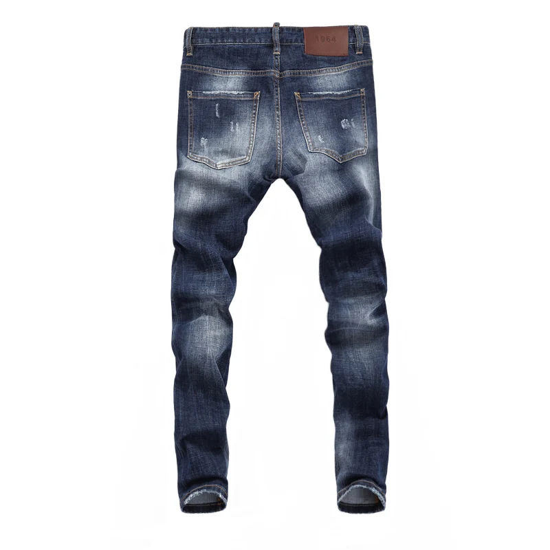 Street Fashion Men Jeans Retro Blue High Quality Elastic Stretch Skinny Fit Ripped Jeans Men Vintage Designer Brand Pants Hombre
