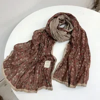 Korean Cotton Retro Scarf  Spring And Autumn New Floral Scarf Fashion Female Thin Breathable Shawl - Image 4