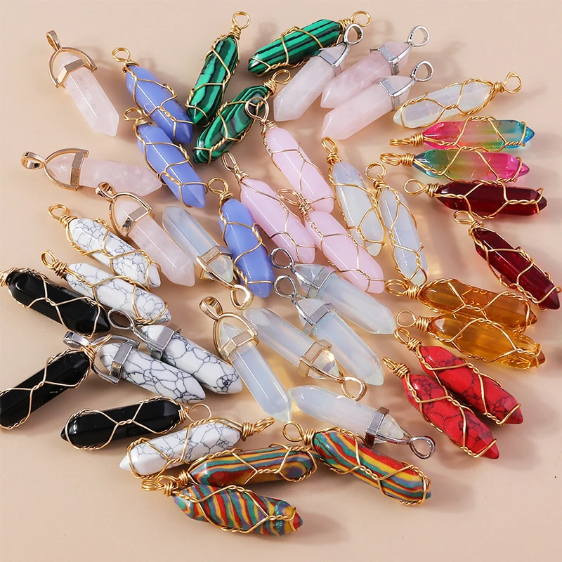 Tusember 믹스 5pcs 천연 보석 돌 석영 크리스탈 육각형 펜던트 Reiki 돌 DIY 쥬얼리 만들기 목걸이 귀걸이 공예