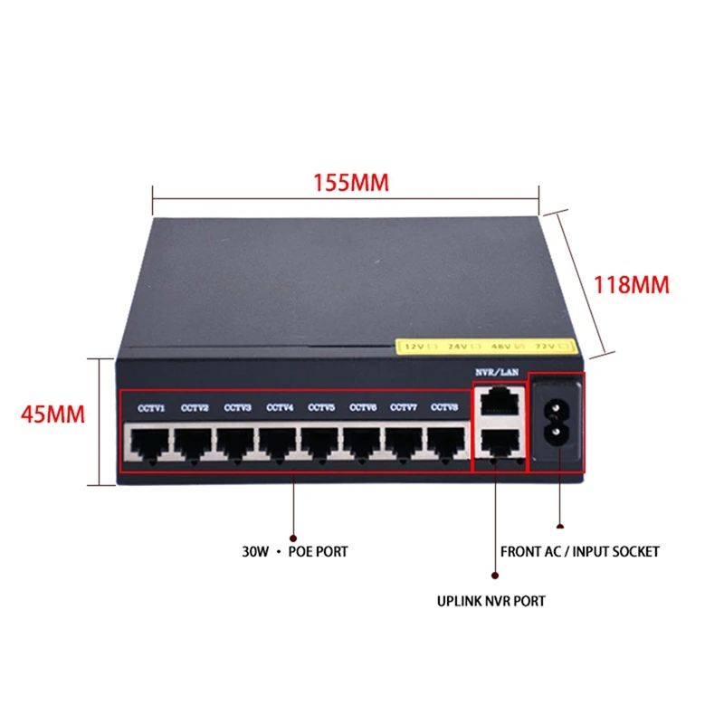 8+2 Standard POE Switch Network Splitter 10-Port Switch Wireless AP Monitoring