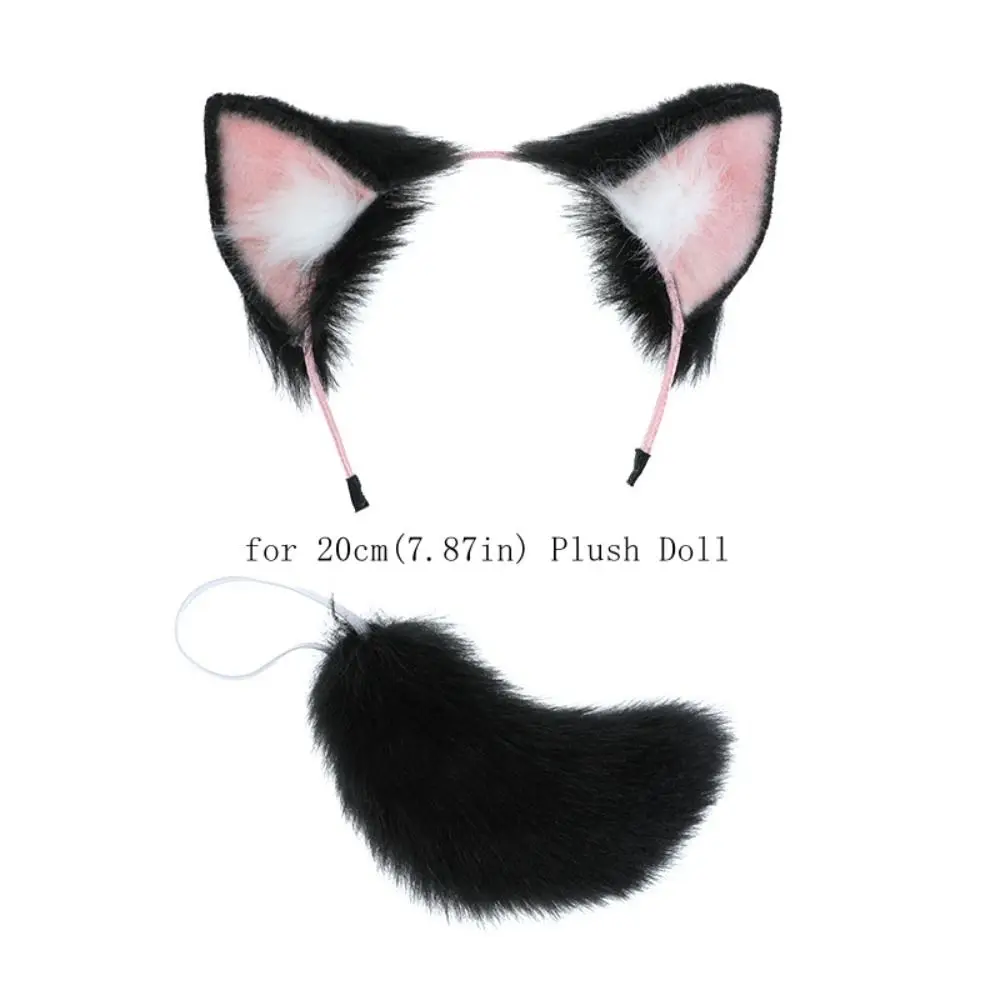 Cat Wolf Ears 20cm Doll Headwear Ear Tails Black White Idol Doll Headwear Cat Ear Soft Cute Headwear for Cotton Doll Dress Up