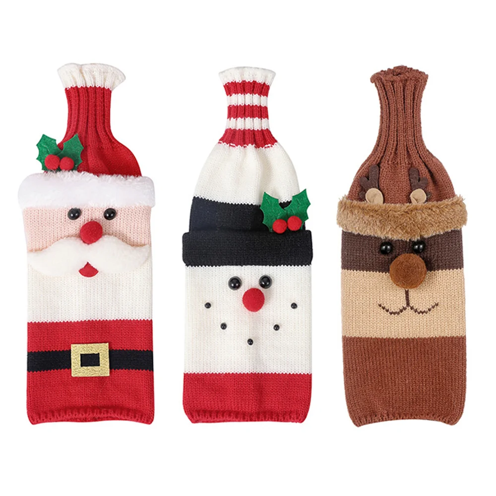 Wine Bottle Cover Christmas Snowman Wine Bottle Practical Woven Santa Claus Wine Bottle Cover Family Dining Table Bag Home Party Ornament wine bottle cover burlap wine bags