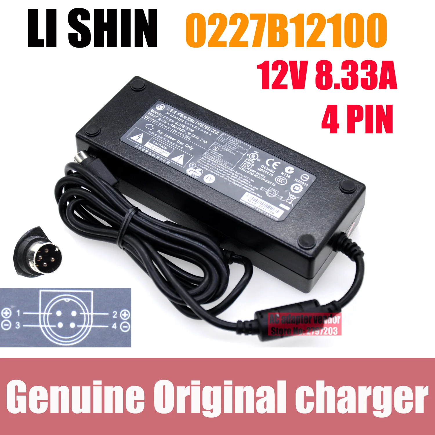 Genuine 0227B12100 12V 8.33A Li Shin Power Supply Charger EA11001E 0415B20180 For nas qnap TS-419P II NAS delta EA11003E adapter