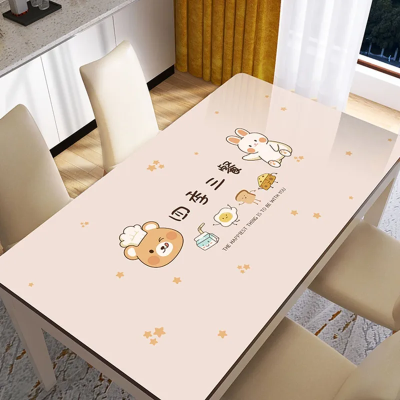 2024-new-little-bear-breakfast-soft-glass-table-mat-table-cloth-waterproof-oil-resistant-and-non-wash-rectangular-table-mat