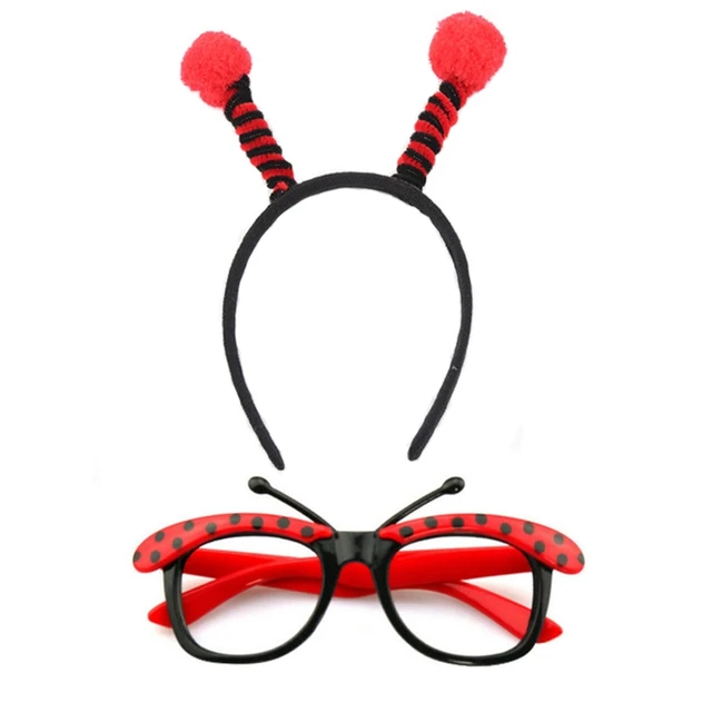 Women Girls Halloween Christmas Ladybird Hair Hoop Glasses Fairy Party Cosplay Fancy Costume Accessories Stage Performance Props 3