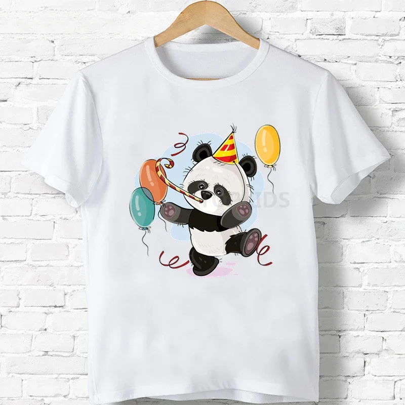 thumbnail image 1 of 2024 Camiseta de algodón con estampado de lazo y número 1-9 de panda de feliz cumpleaños para niños y niñas, divertida camiseta de dibujos animados para bebés, ropa de regalo para niños, 1 of 5