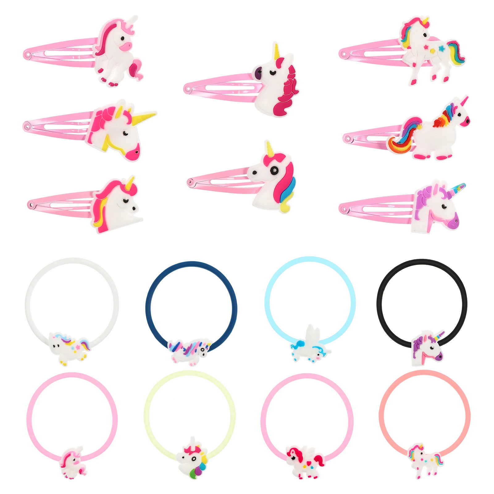 

16pcs Hair Clips Hair Decorations Set Ponytail Holder Decorative Hair Pin Unicorn Bracelet Hair Rings for Kids