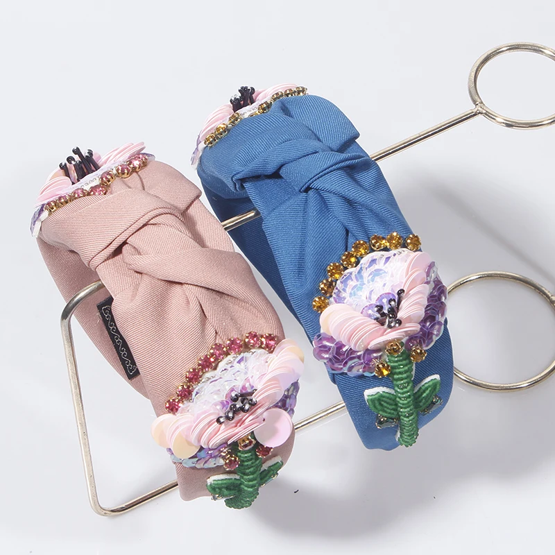 

Новые модные аксессуары для волос с большими цветами и рисовыми бусинами, широкие повязки на голову для женщин, головной убор в стиле барокко с леопардовым принтом, Женский подиумный аксессуар