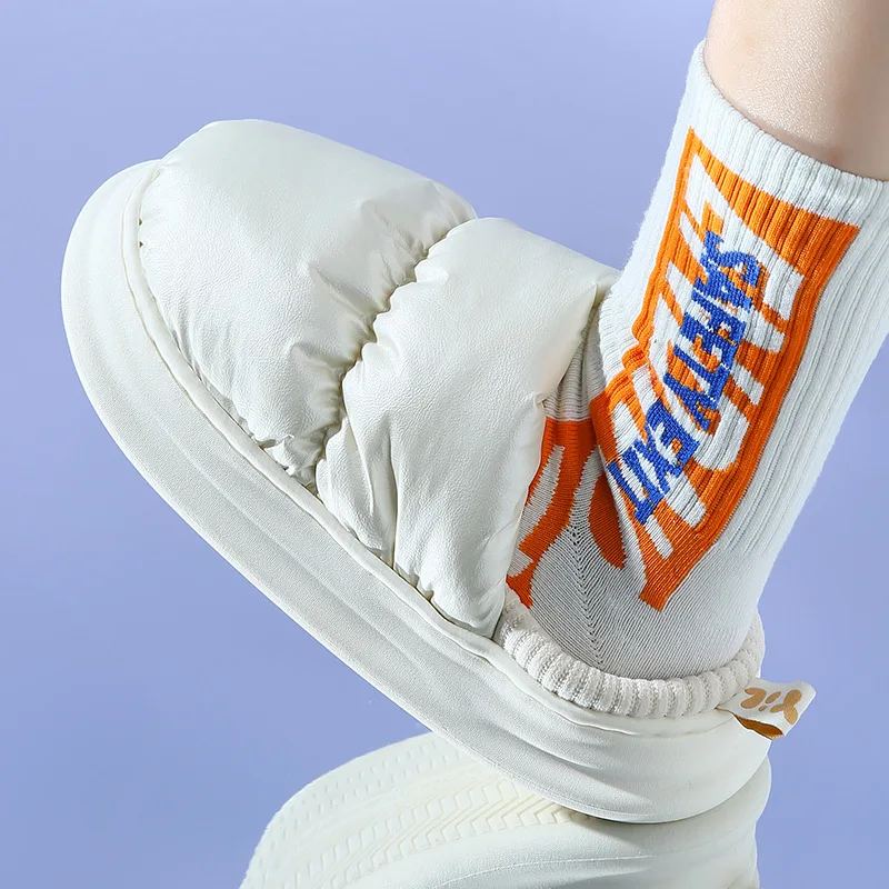 Toast Winter Women Slippers Bread Shoes Outside Indoor Home Shoes Men PU Warm Plush Dual Purpose EVA Thick Sole Non-slip