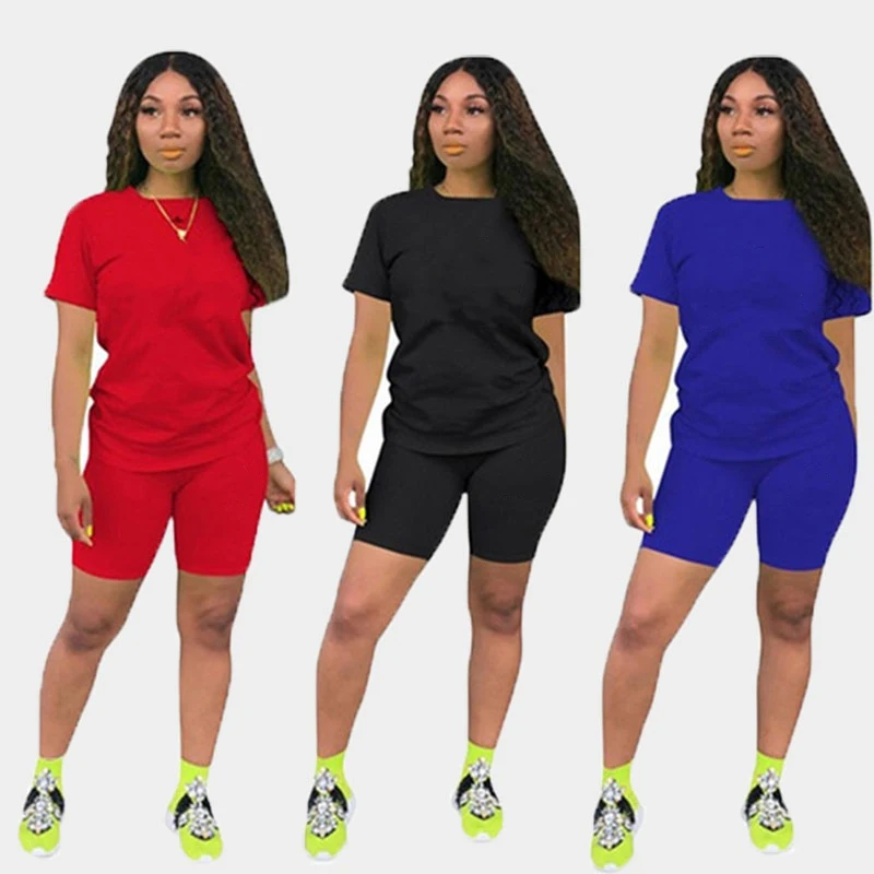 Women Summer Tracksuit Two Piece Short-sleeved Set Biker Shorts Above Knee Pants Suit Letter Print Track Suit [fila]fila heritage archive track pants