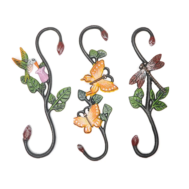 

Double-sided Hand Paint Butterfly Dragonfly Humming Bird Cast Iron S Hooks Multi Colors For Flower Basket Hanging Rack